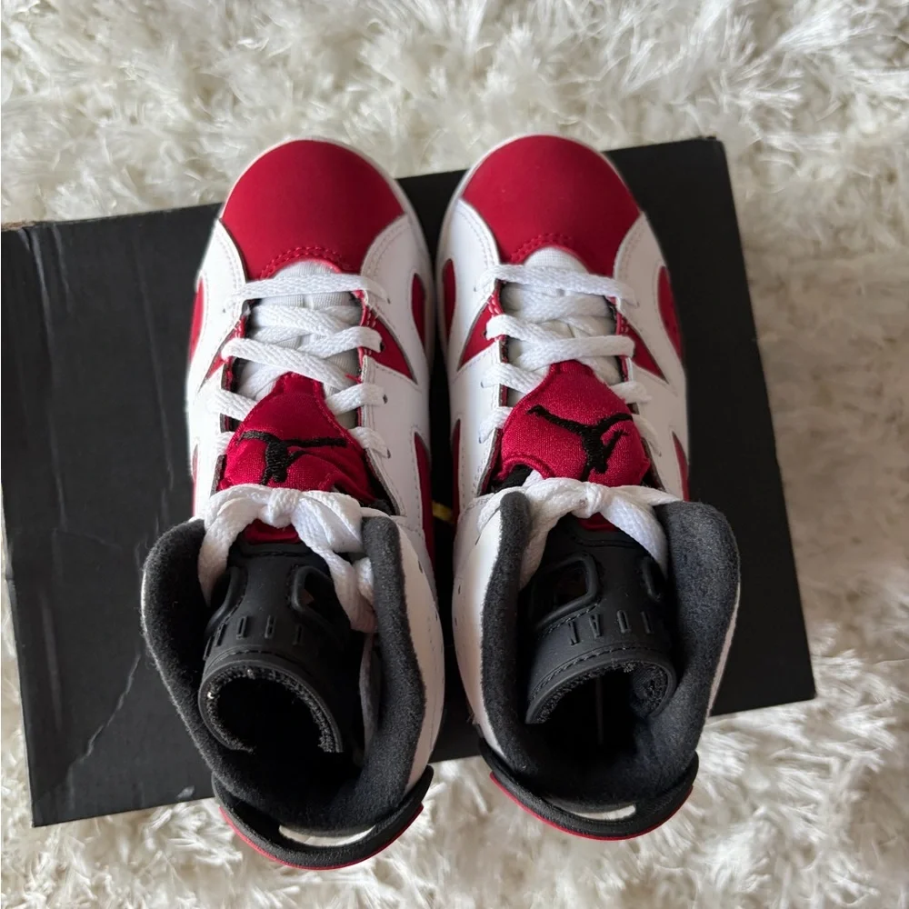 Jordan 6 Retro (PS) Kids White and Carmine-Black Sneakers - Picture 6 of 8